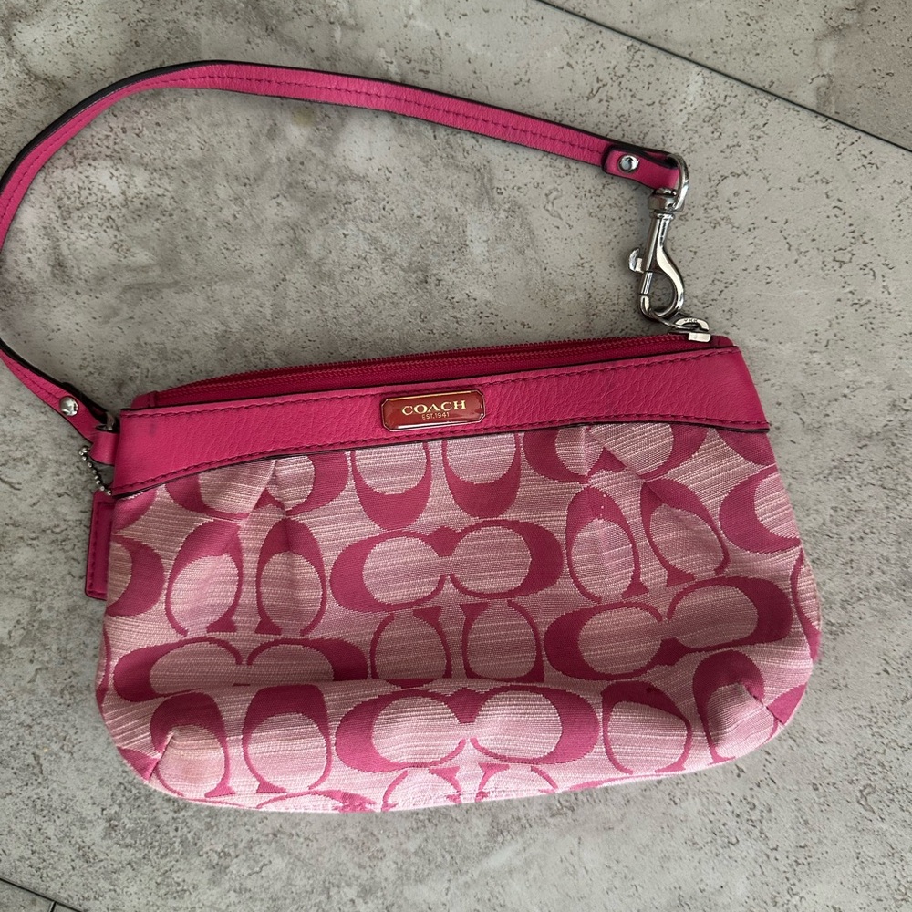 Coach Pink Signature Logo Wristlet